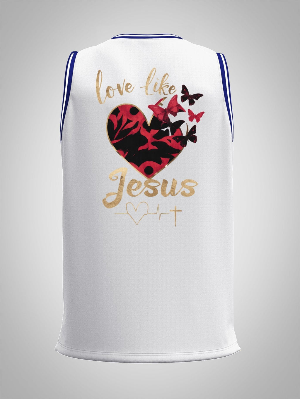 Love Like Jesus Adult White & Blue Basketball Jersey | Ships From USA