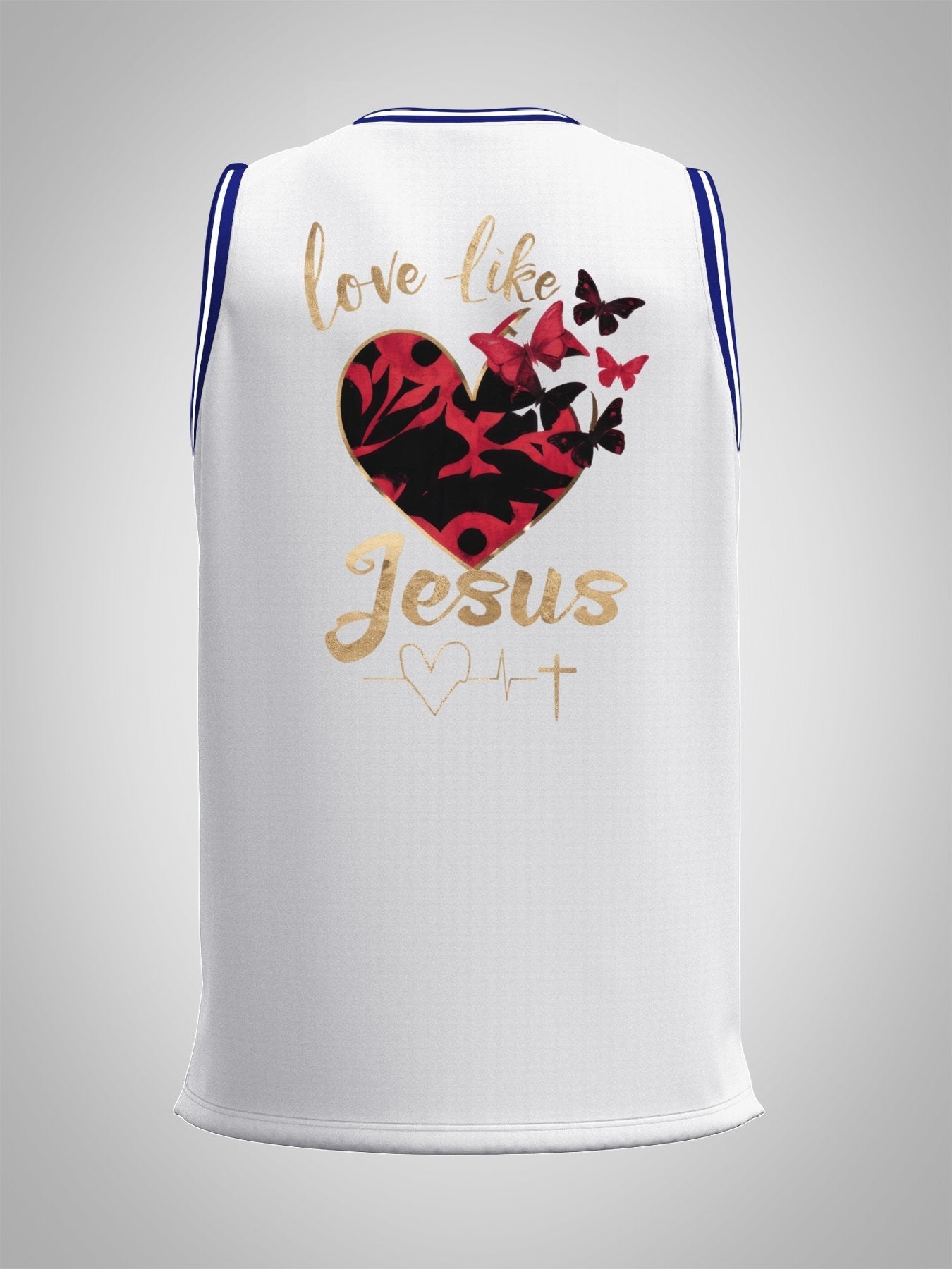 Love Like Jesus Adult White & Blue Basketball Jersey | Ships From USA