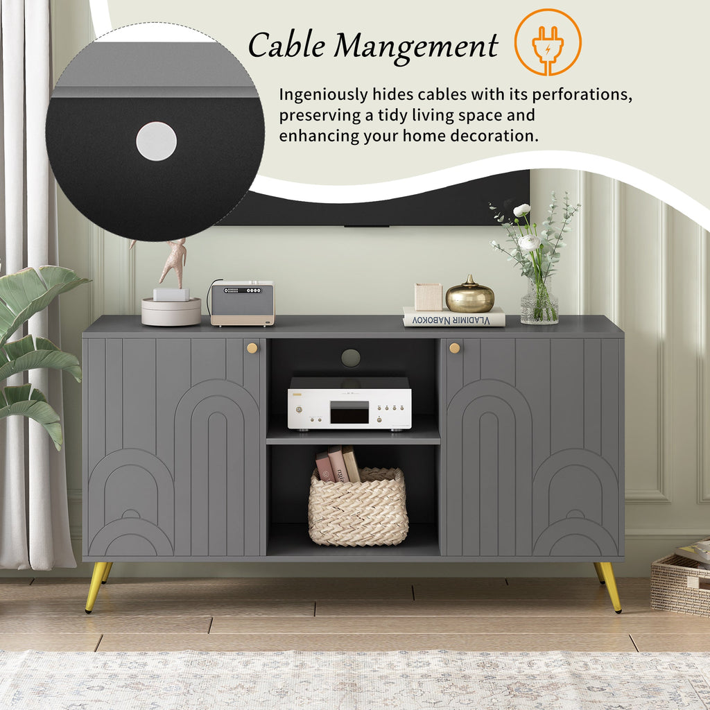 U-Can Modern TV Stand for TVs up to 55 Inches, Entertainment Center Media Console,Adjustable Shelf, Metal Legs, Handles and Anti-tip Device for Living room