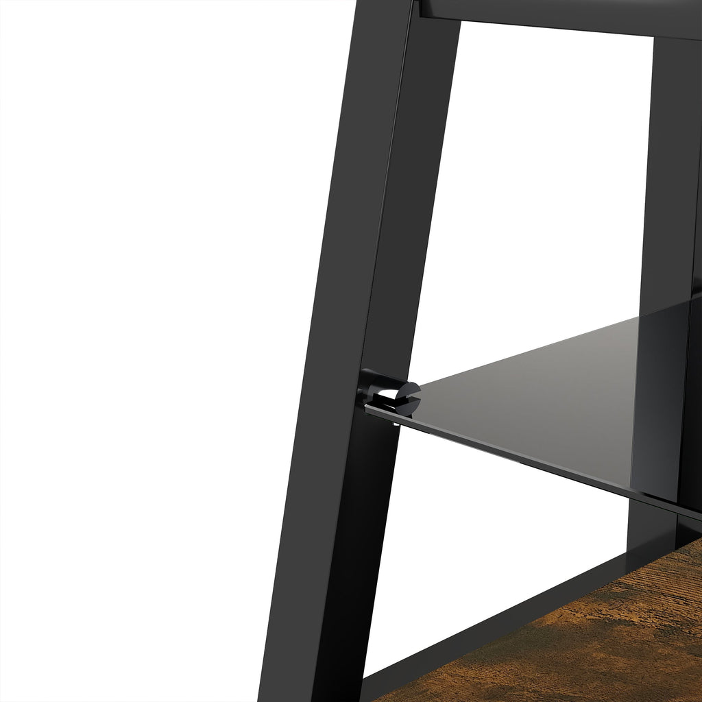 Wooden Storage TV Stand Black Tempered Glass Height Adjustable Universal Swivel Entertainment Center With Mount TV Stand, Rustic Browm