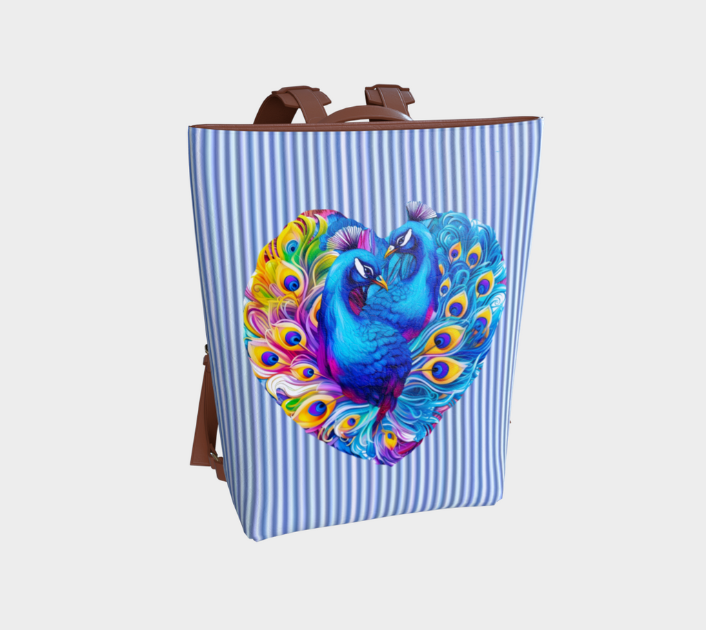Beautiful Blue Peacocks Vegan Leather Backpack