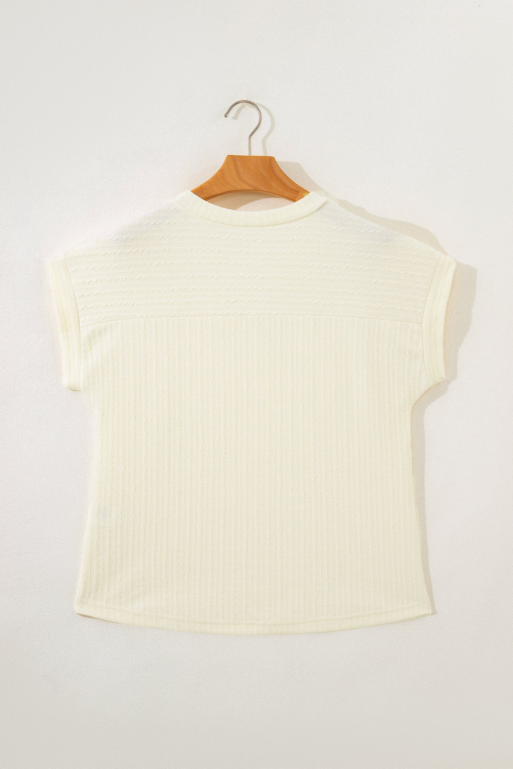 Cable Knit Textured V-Neck Short Sleeve T-Shirt