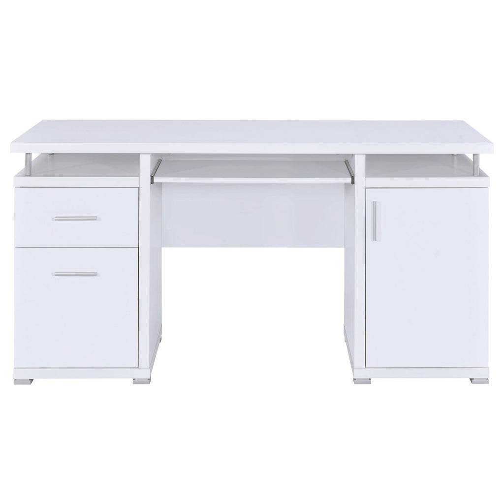 Rochelle White Computer Desk with 2 Drawers and Cabinet