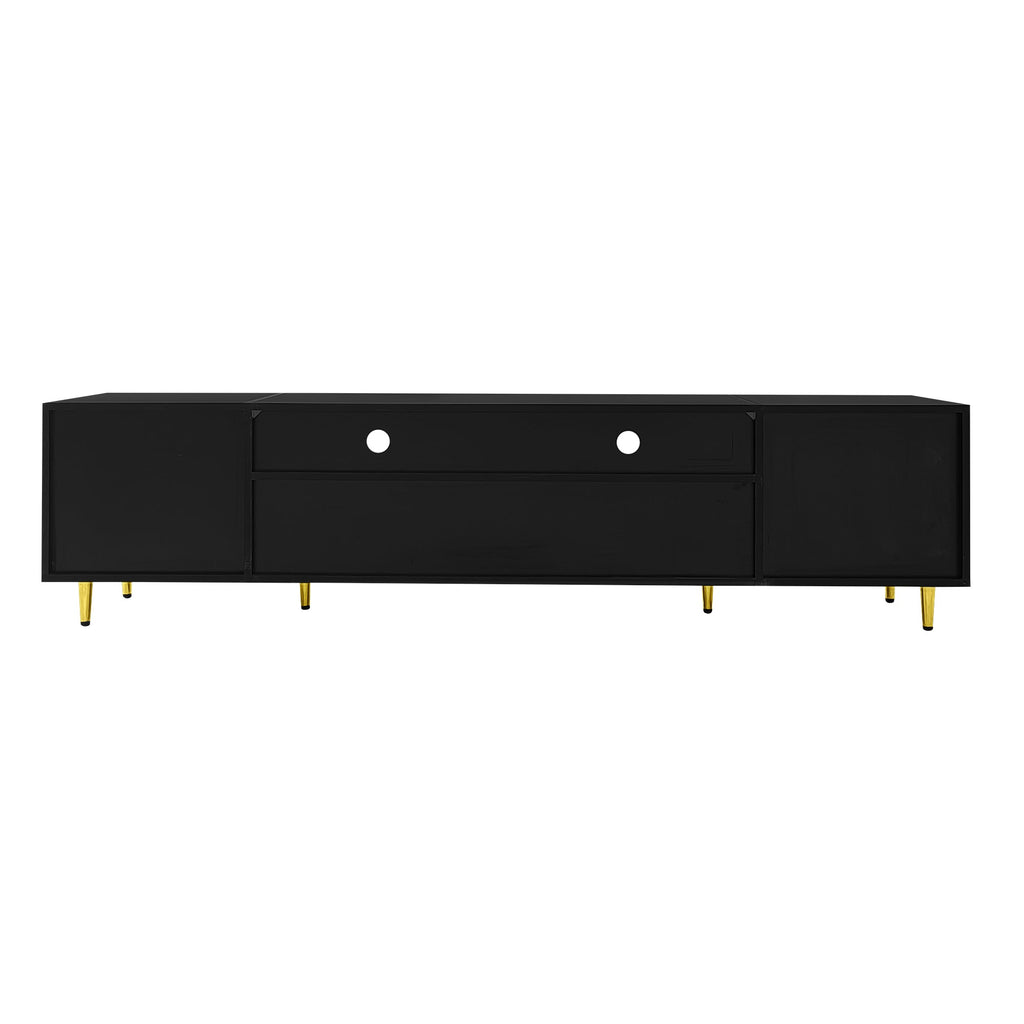 U-Can 70.9'' Modern TV Stand for TVs up to 80 Inches, Entertainment Center with 2 Shelves and LED Lights, TV Storage Cabinet with 2 Drawers, 2 Cabinets and Metal Legs for Living room