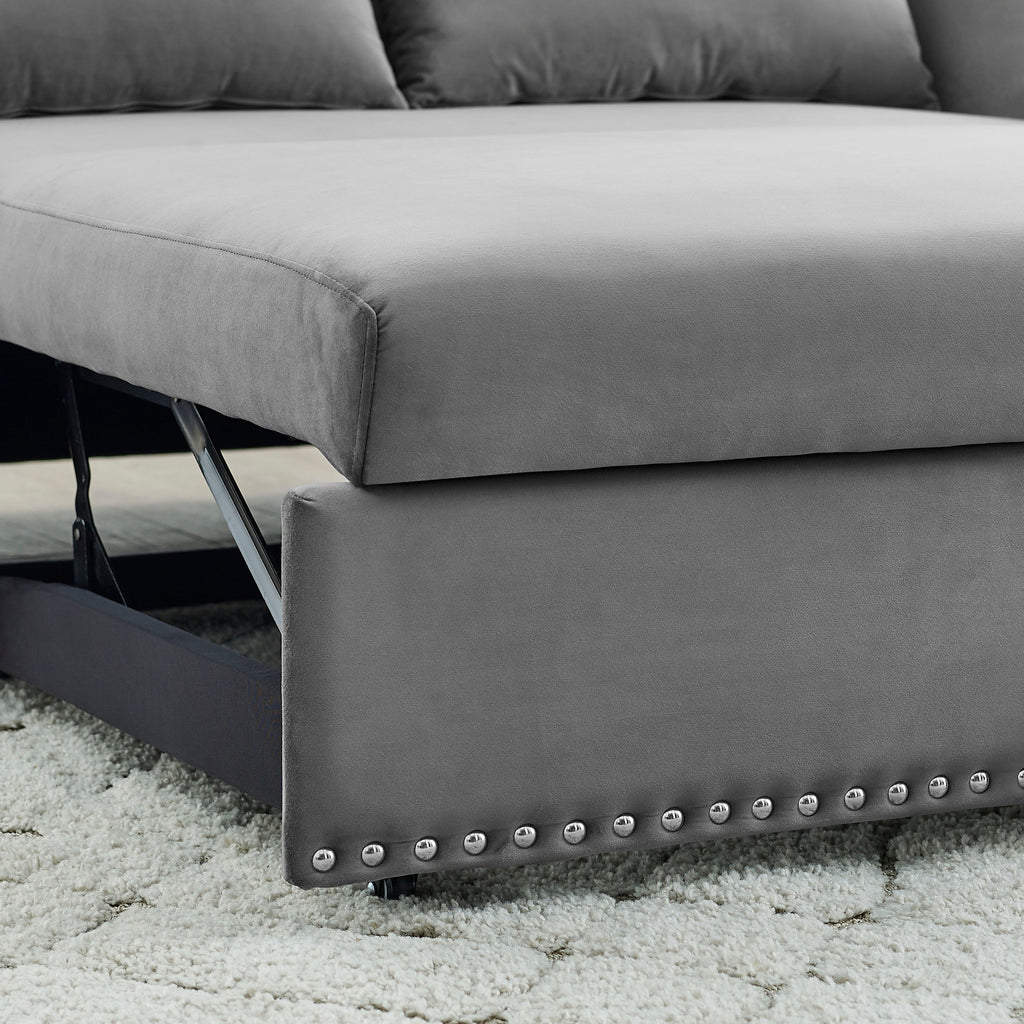 MH' Sleeper Sofa Bed w/USB Port, 3-in-1 adjustable sleeper with pull-out bed, 2 lumbar pillows and side pocket, soft velvet convertible sleeper sofa bed, suitable for living room bedroom