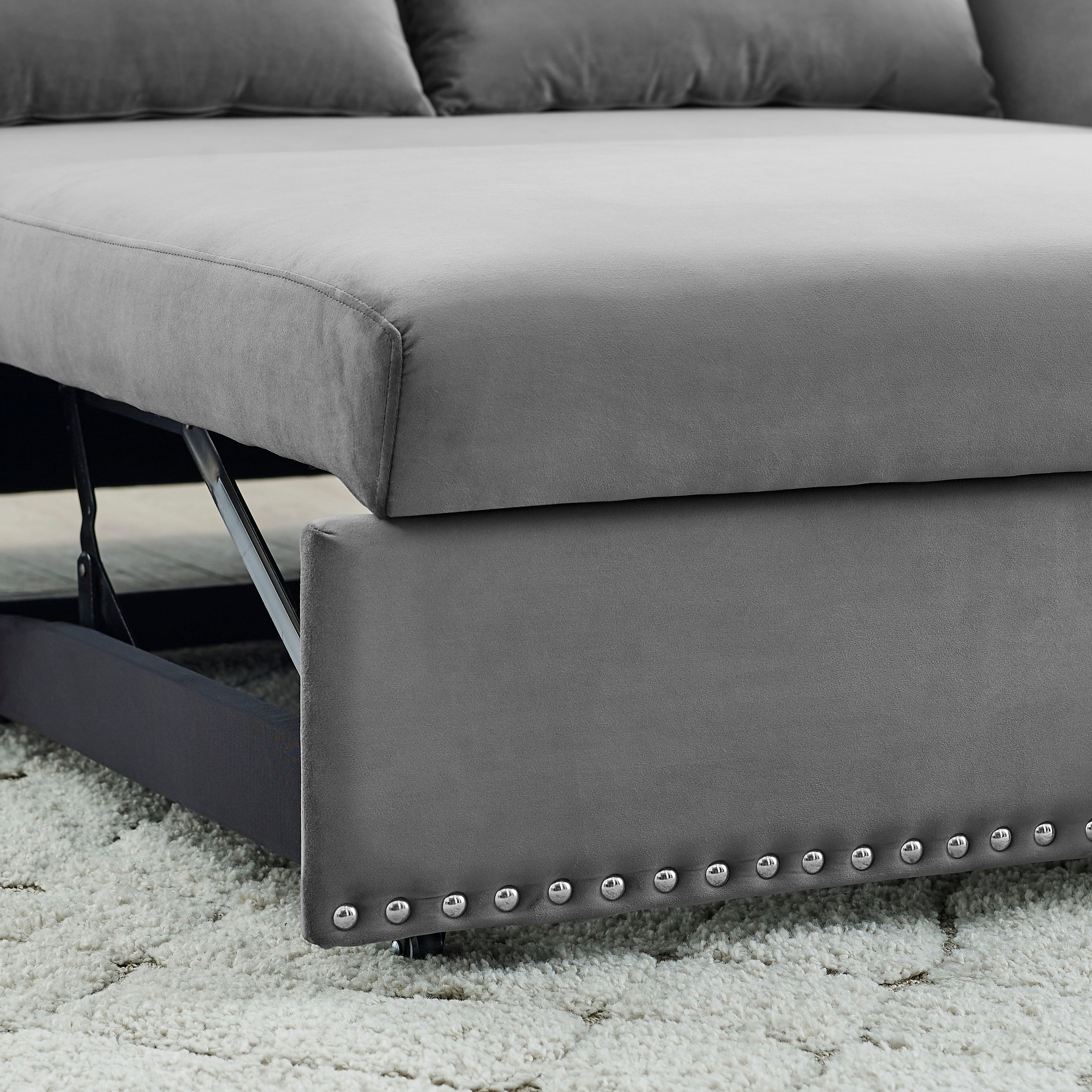 MH' Sleeper Sofa Bed w/USB Port, 3-in-1 adjustable sleeper with pull-out bed, 2 lumbar pillows and side pocket, soft velvet convertible sleeper sofa bed, suitable for living room bedroom