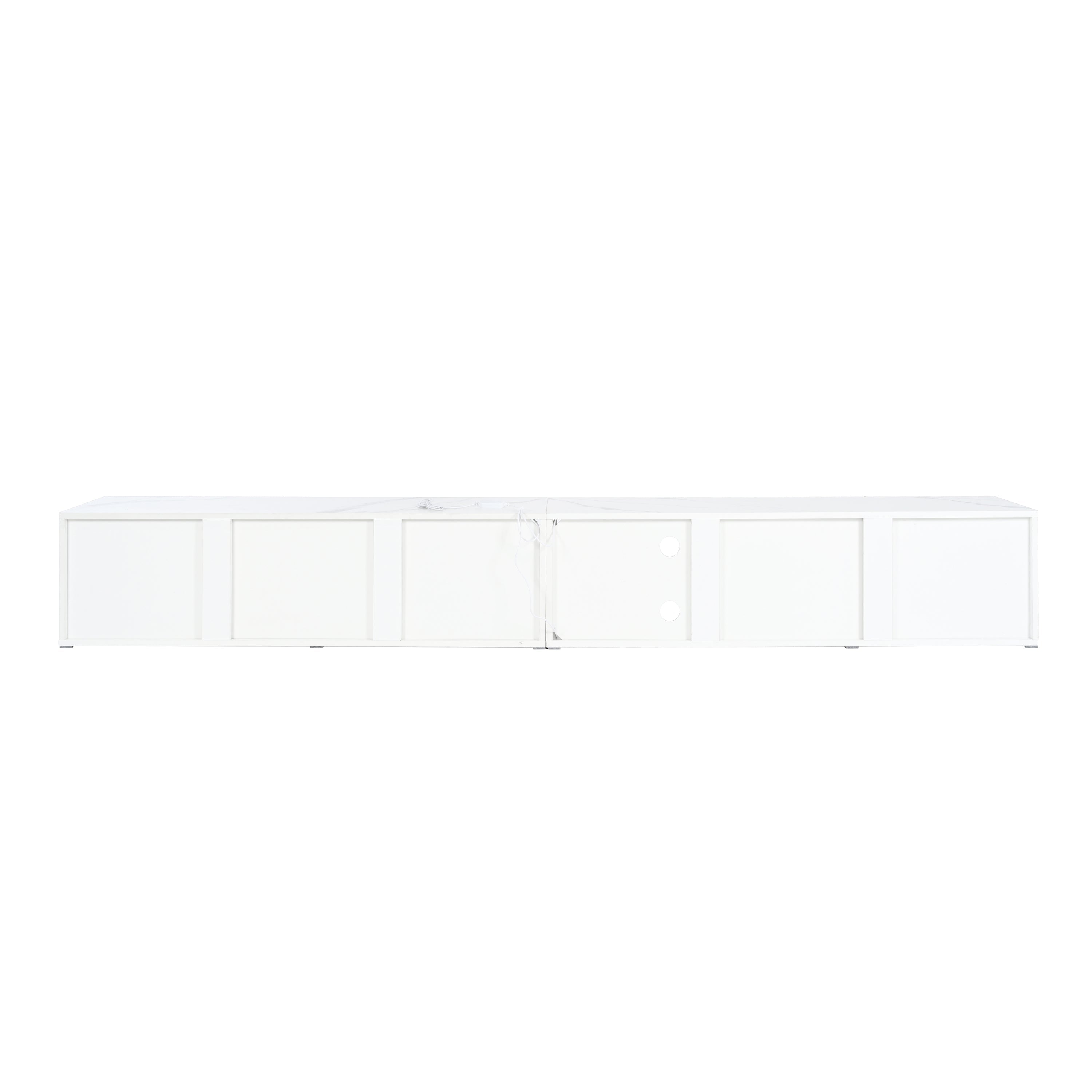 ON-TREND Modern APP Controlled LED TV Stand for TVs Up to 105'', Faux Marble Tabletop Media Console with Tempered Glass Doors, Entertainment Center with 2 Drawers & Cabinets for Living Room, White