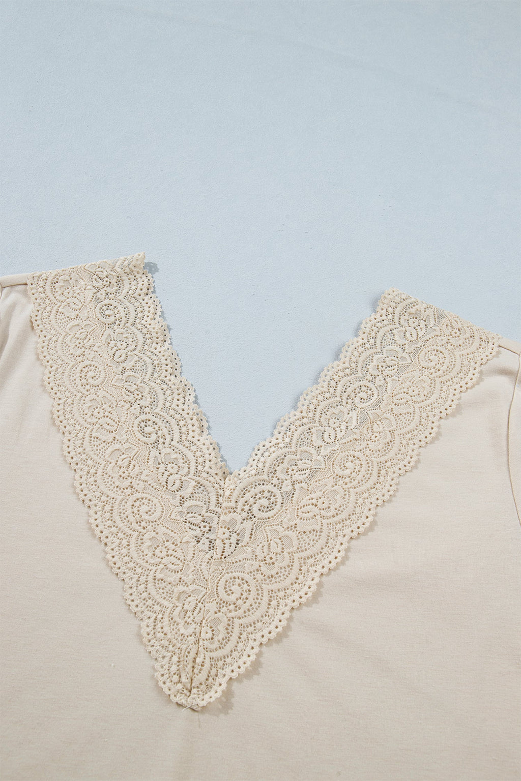 Lace Trim V-Neck Patchwork Long Sleeve Top