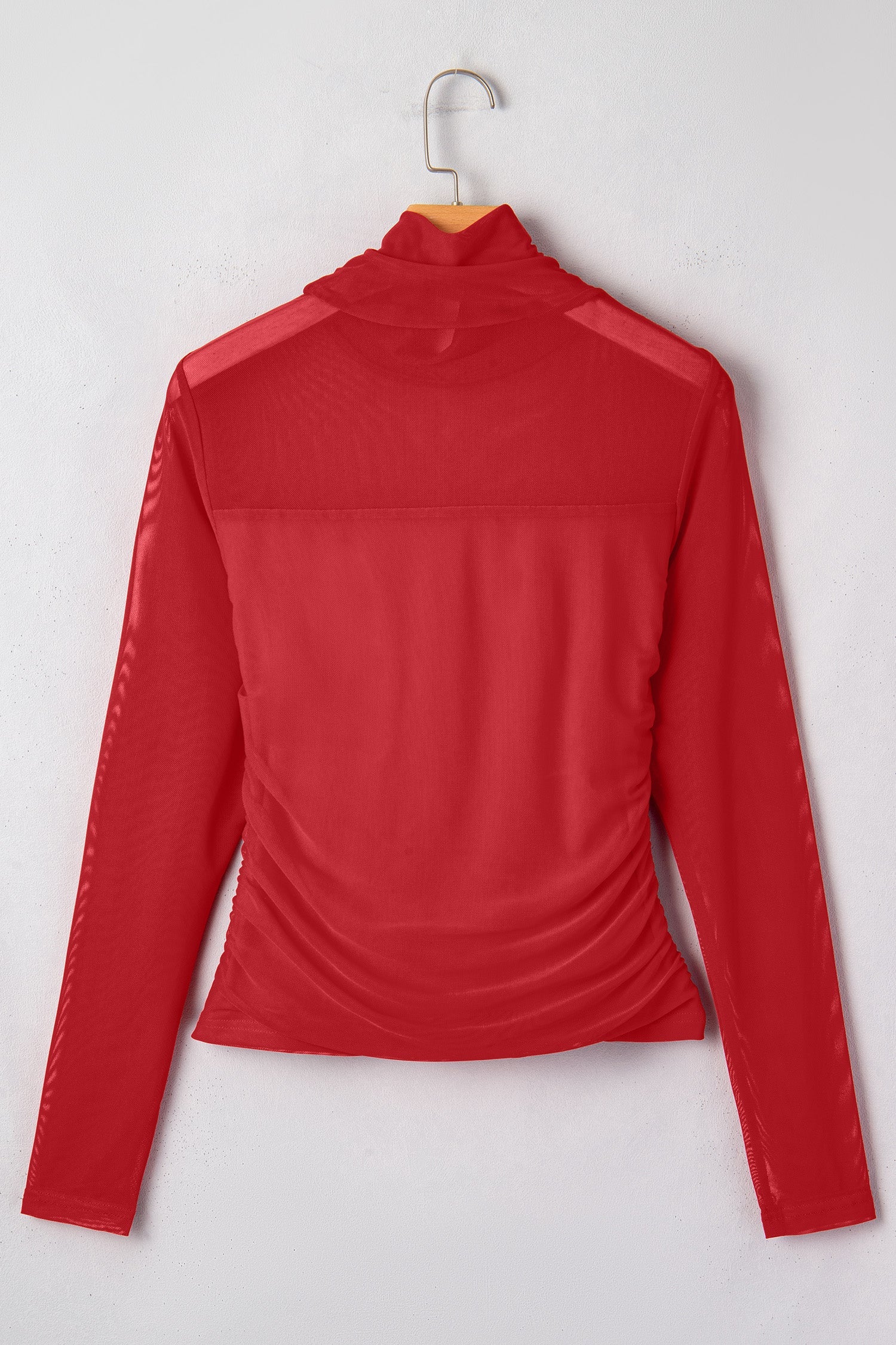 Sheer Mesh Patchwork High Neck Long Sleeve Top