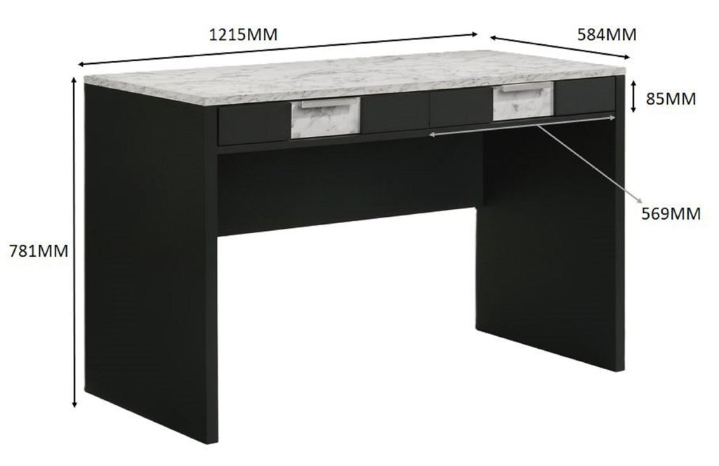 1pc Modern Desk Elegance Black Base Stunning Marble Storage Two Drawers Wooden Home Office Furniture White Black