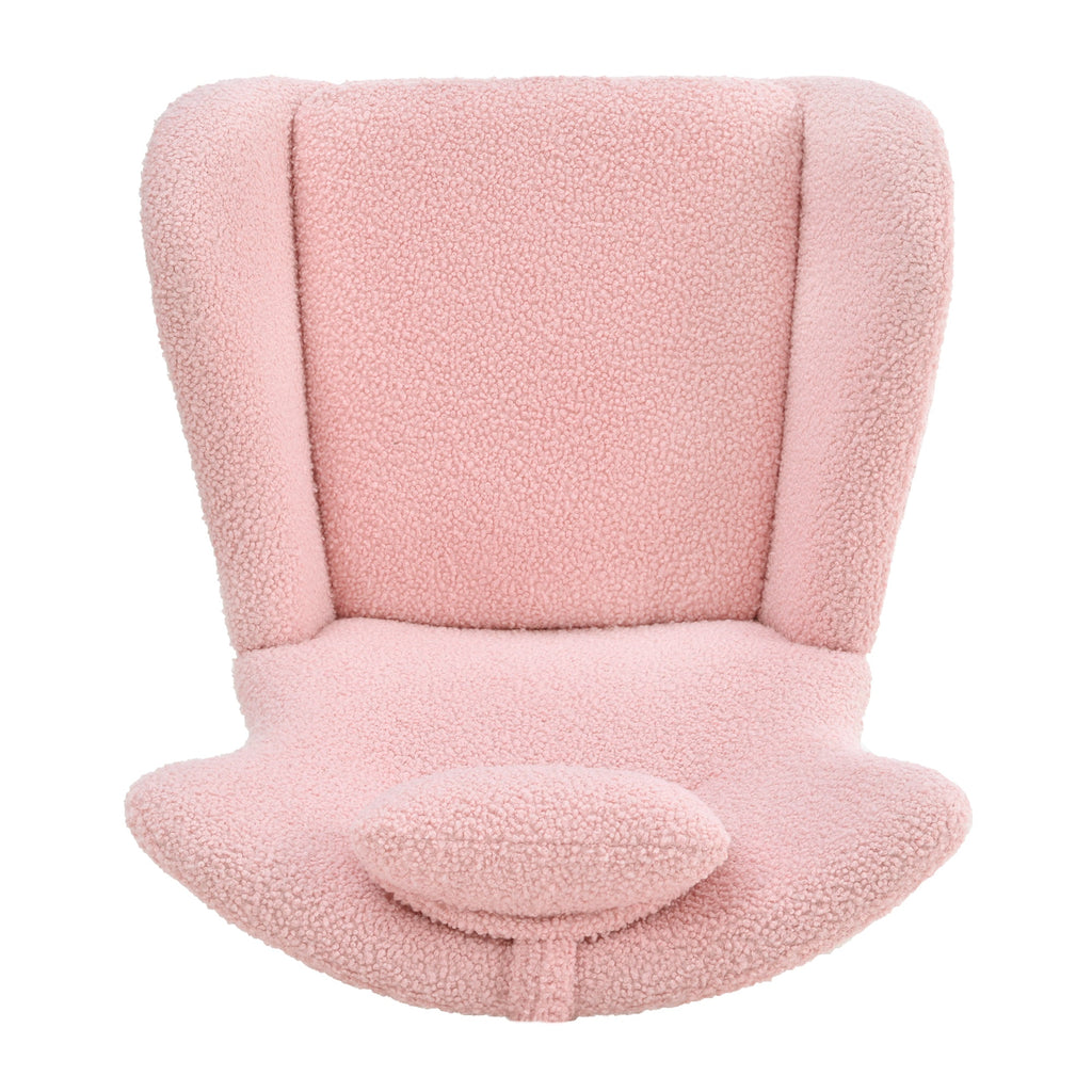 Rocking Chair Nursery, Teddy Upholstered Rocker Glider Chair with High Backrest, Adjustable Headrest & Pocket, Comfy Glider Chair for Nursery, Bedroom, Living Room, Offices, Rubber wood, pink