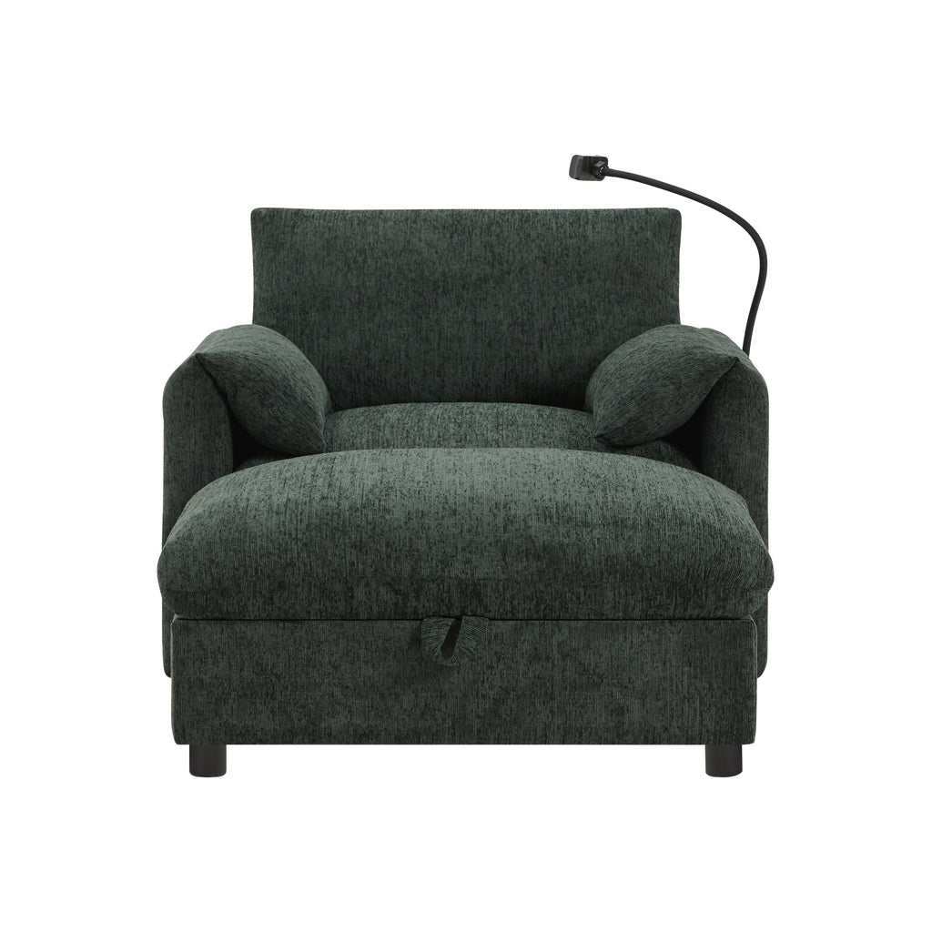 38' Single Sofa with Storage Ottoman, Adjustable Phone Holder, USB Charger, Side Storage Pockets, Pillow-Like Armrests, Wide Seat Chaise Lounge for Living Room&Apartment, Chenille, 4 Colors