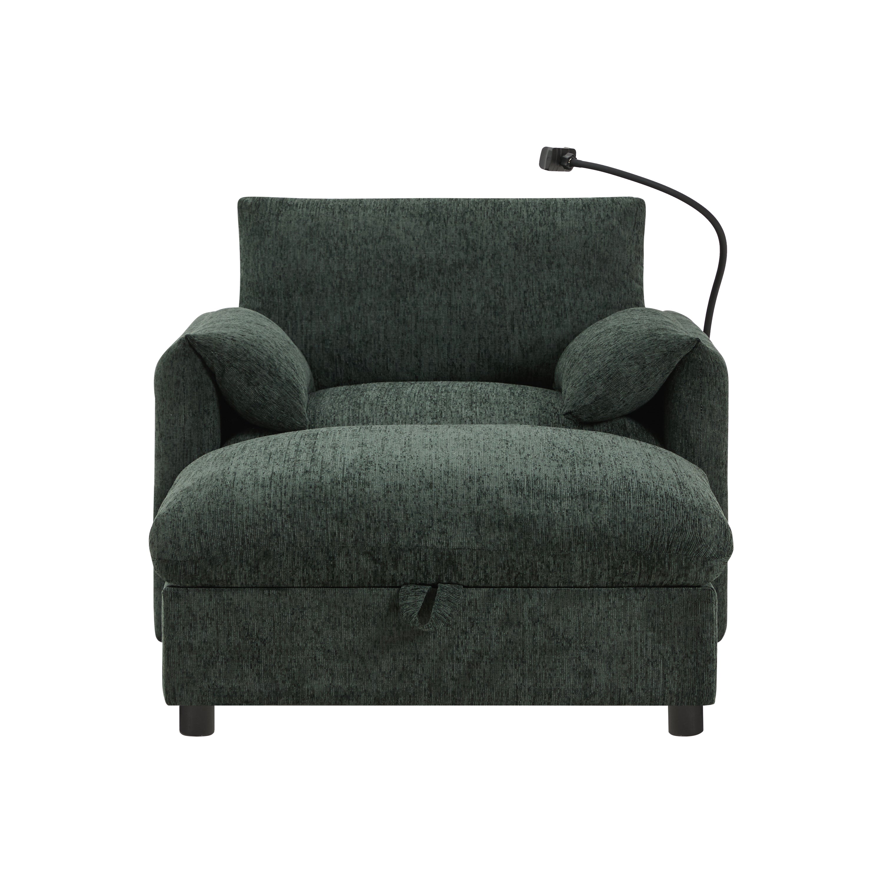 38' Single Sofa with Storage Ottoman, Adjustable Phone Holder, USB Charger, Side Storage Pockets, Pillow-Like Armrests, Wide Seat Chaise Lounge for Living Room&Apartment, Chenille, 4 Colors