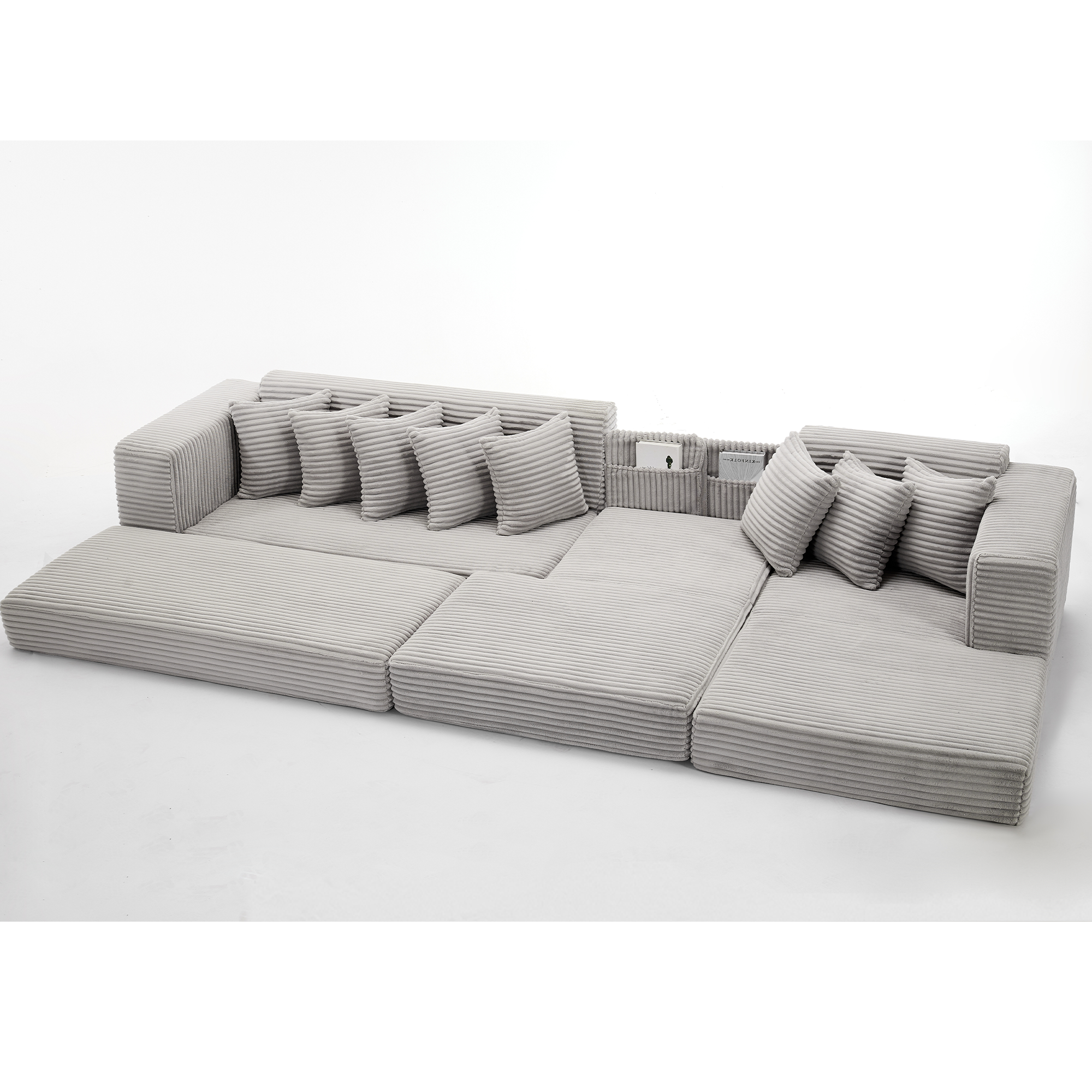 [NEW ARRIVED] [VIDEO PROVIDED] Oversize Cloud Couch, L-Shape Sofa, Convertible Floor Sleeper Sofa Bed, No Assembly ,Eight pillows,3-in-1,Magazine bag,(Right Facing Sofa),3 Seat,Corduroy,Light Gray