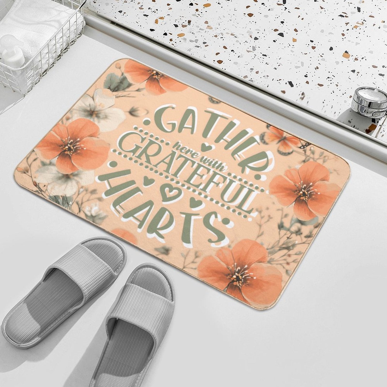 Gather Here with Grateful Hearts Fall Flannel Non-slip Floor Mat (Made in USA)