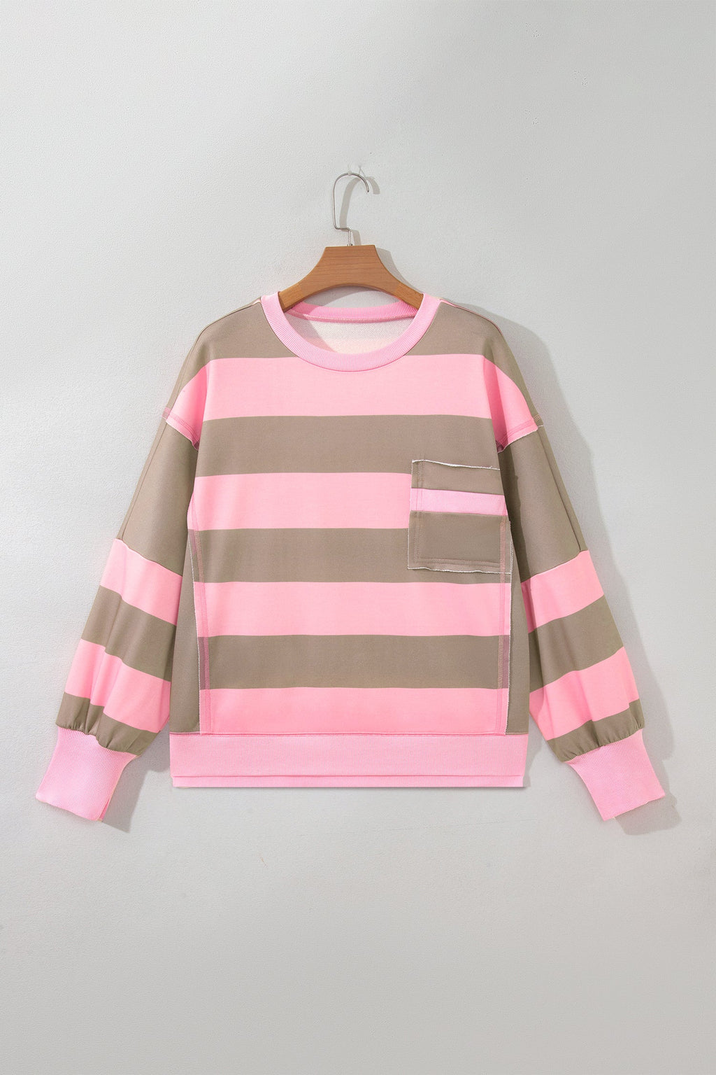 Plus Size Stripe Raw Seam Drop Shoulder Sweatshirt