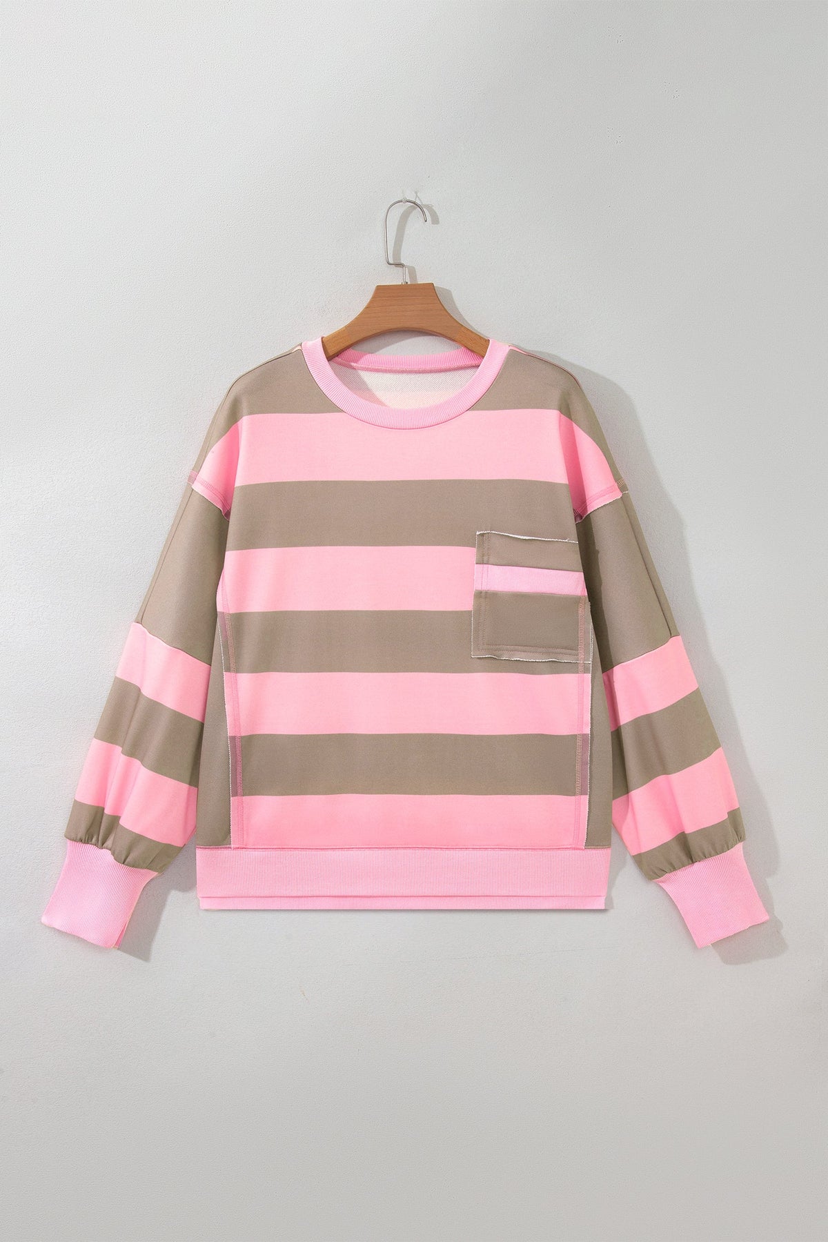 Plus Size Stripe Raw Seam Drop Shoulder Sweatshirt