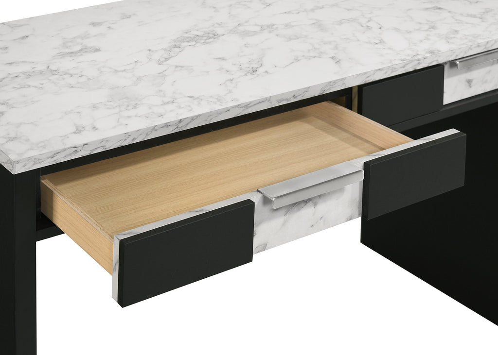 1pc Modern Desk Elegance Black Base Stunning Marble Storage Two Drawers Wooden Home Office Furniture White Black