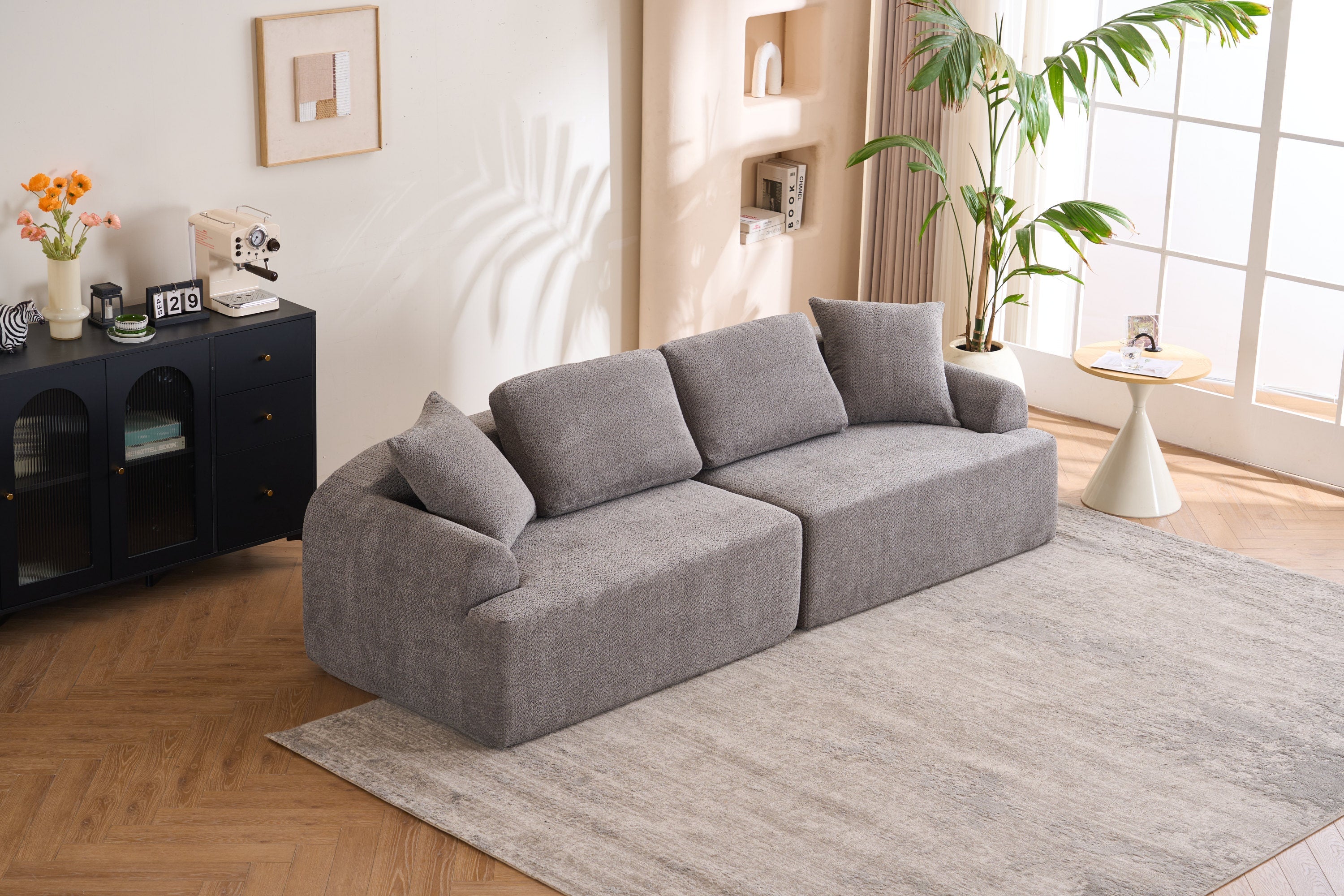 LY-024GY COMPRESSION SOFA: 4-seater combined sofa, Crochet Yarn Fabric, full sponge compression sofa,combined sofa with 4 pillows for home living/ Home Furniture/ Apartment/Office/House