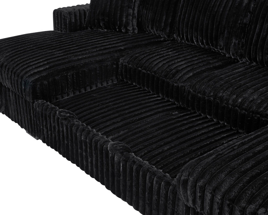 U Shaped Sleeper Sofa, 122 inch Overisze - 2 in 1 Pull Out Bed, Sectional Sleeper Sofa with Double Storage Chaise for Living Room, Rabbit plush Corduroy Fabric Couch, Black