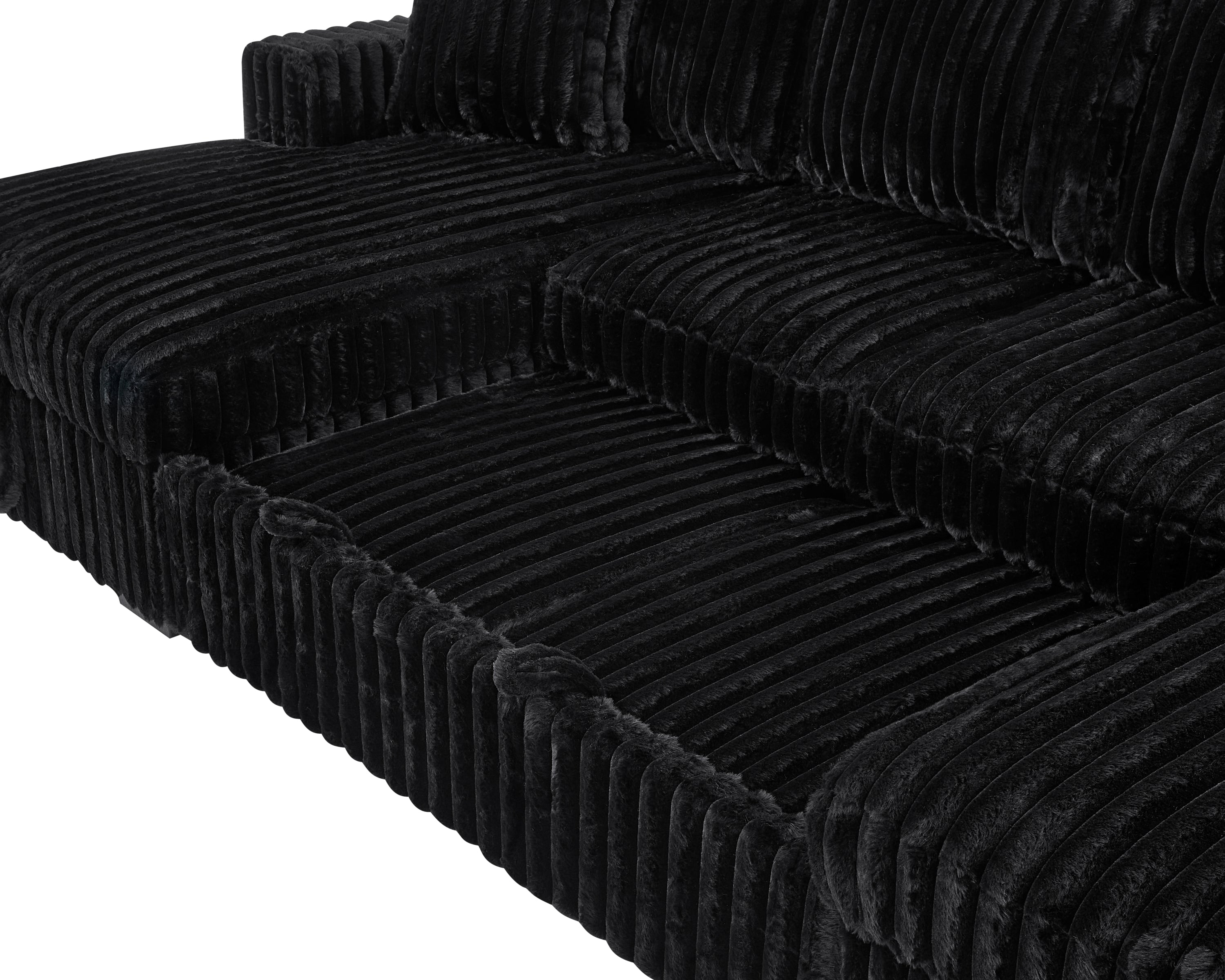 U Shaped Sleeper Sofa, 122 inch Overisze - 2 in 1 Pull Out Bed, Sectional Sleeper Sofa with Double Storage Chaise for Living Room, Rabbit plush Corduroy Fabric Couch, Black