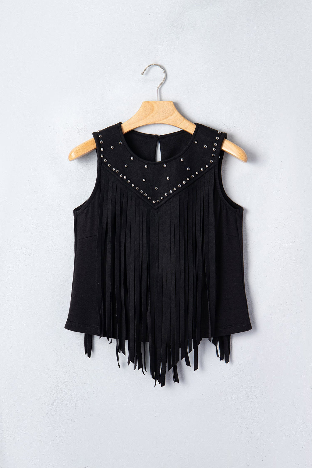 Western Fringe Rivet Panel Sleeveless Top