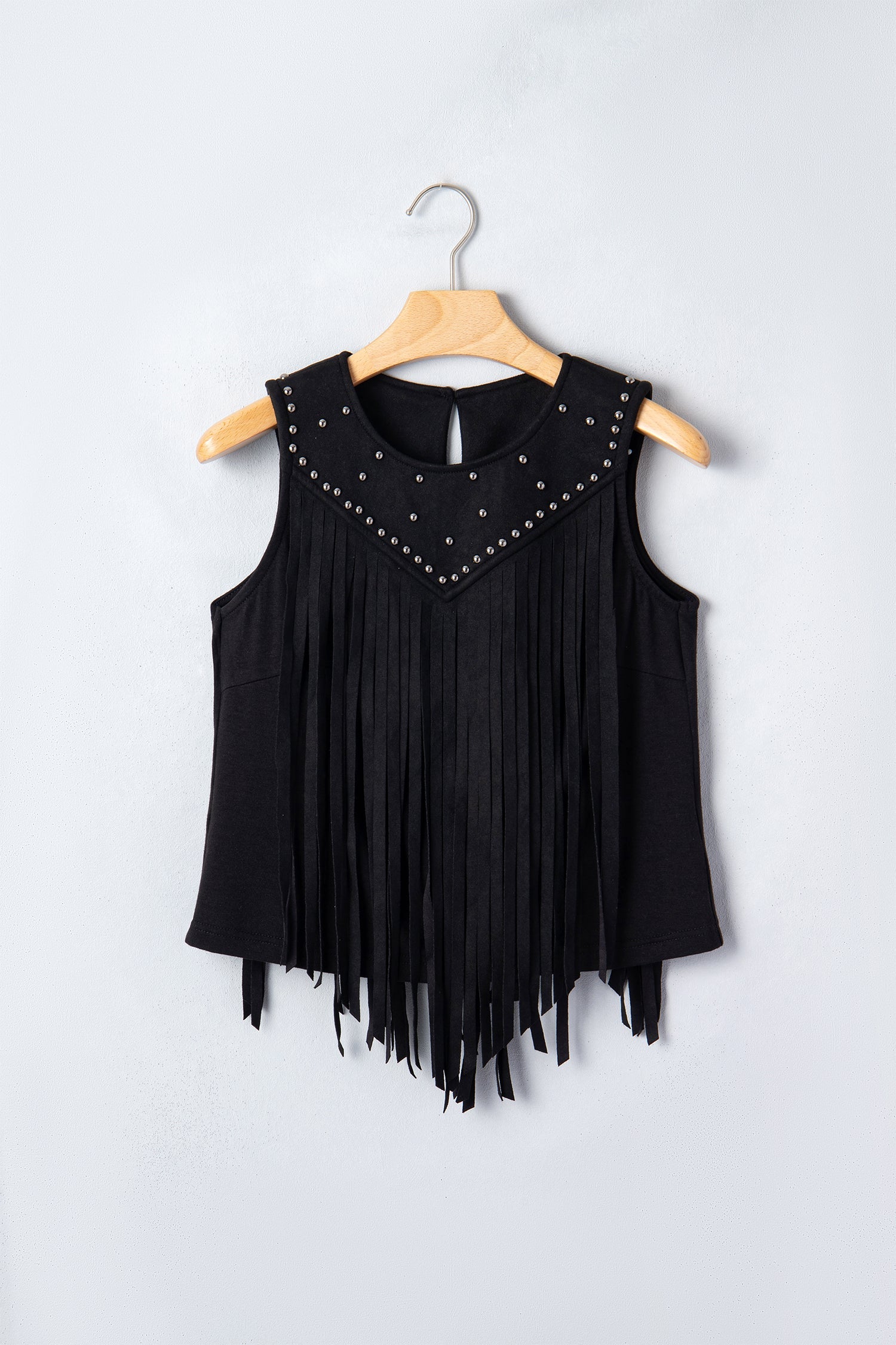 Western Fringe Rivet Panel Sleeveless Top