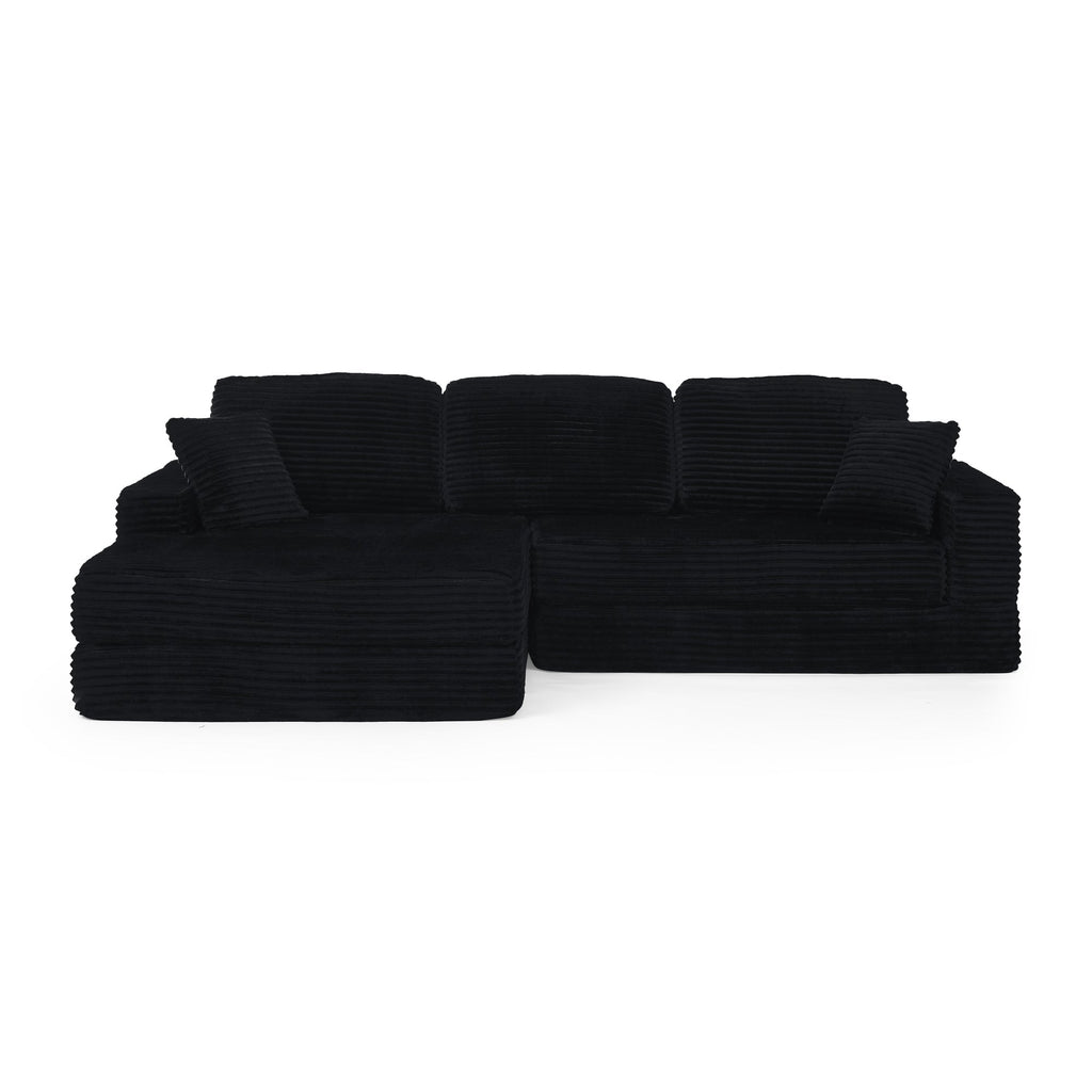 Modern Minimalist L-Shape Modular Sectional Sofa Bed with Corduroy Fabric in Black