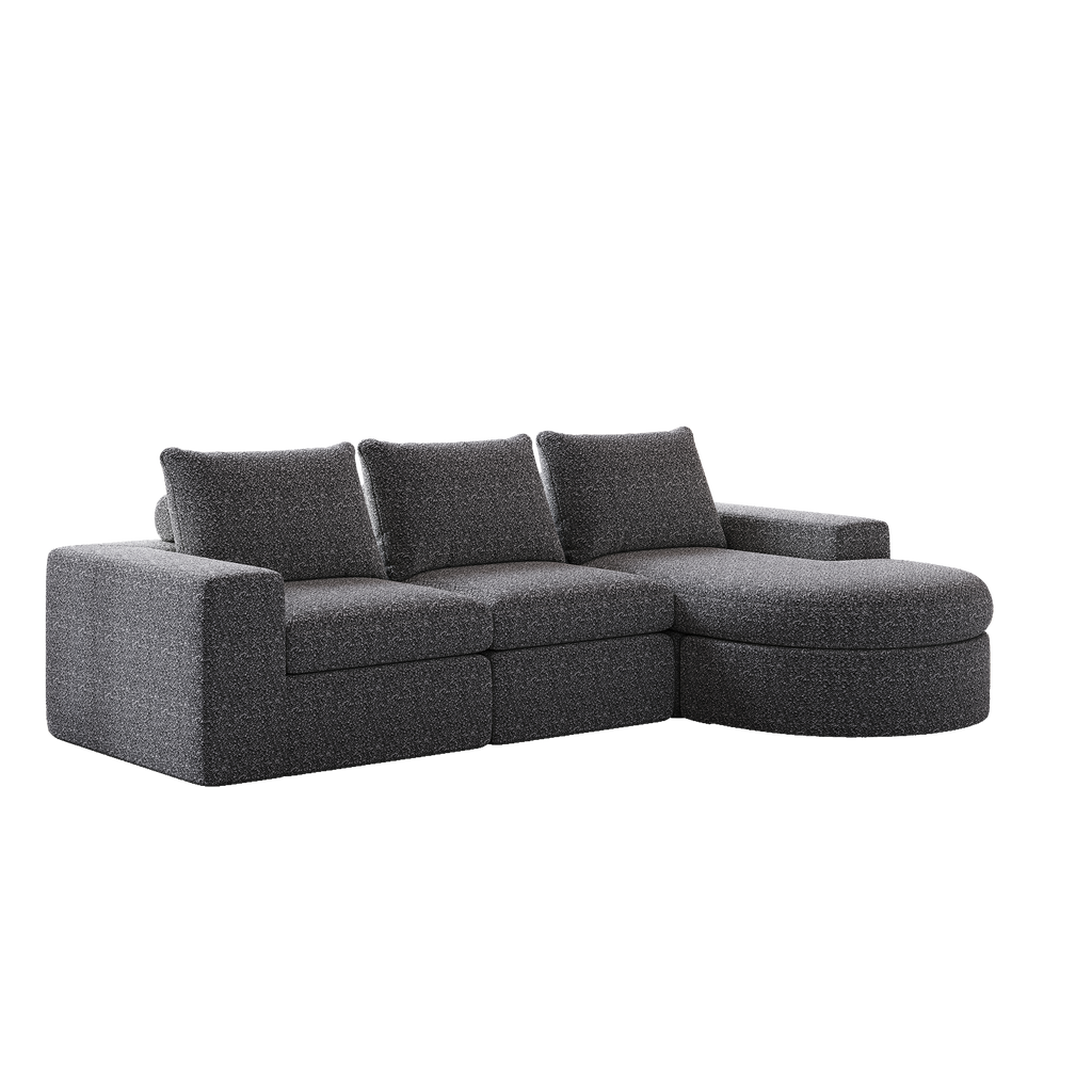 99-Inch Chenille Cloud Curved Sectional Sofa with Chaise, L-Shaped Modern Boneless Couch with Deep Seats, Chenille Sectional Sofa for Living Room and Bedroom, No Assembly Required