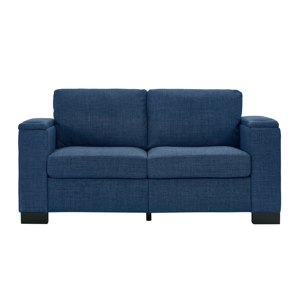 Two Pieces 2+3 Seater Sofa Modern Style Living Room Sofa Fabric Couch,Square Arm Sofa with Cup Holder,Storage Sofa,Upholstered Polyester Blue
