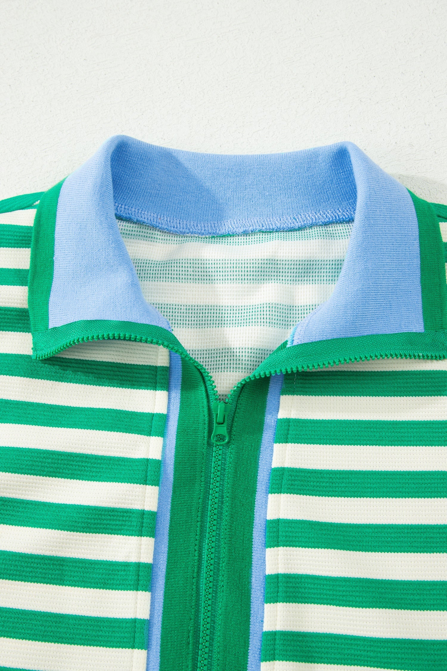 Stripe Textured Zip Collar Top & Skort Set