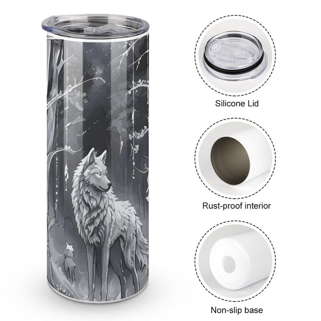 Ethereal Wolf in the Moonlight 20oz Stainless Steel Skinny Tumbler With Lid