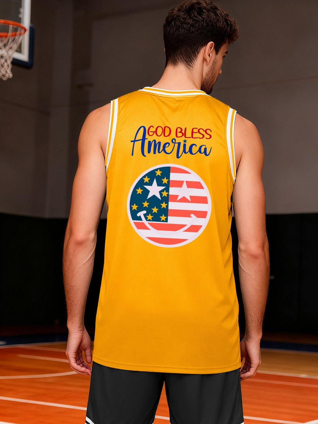 God Bless America Adult Yellow Basketball Jersey | Ships From USA