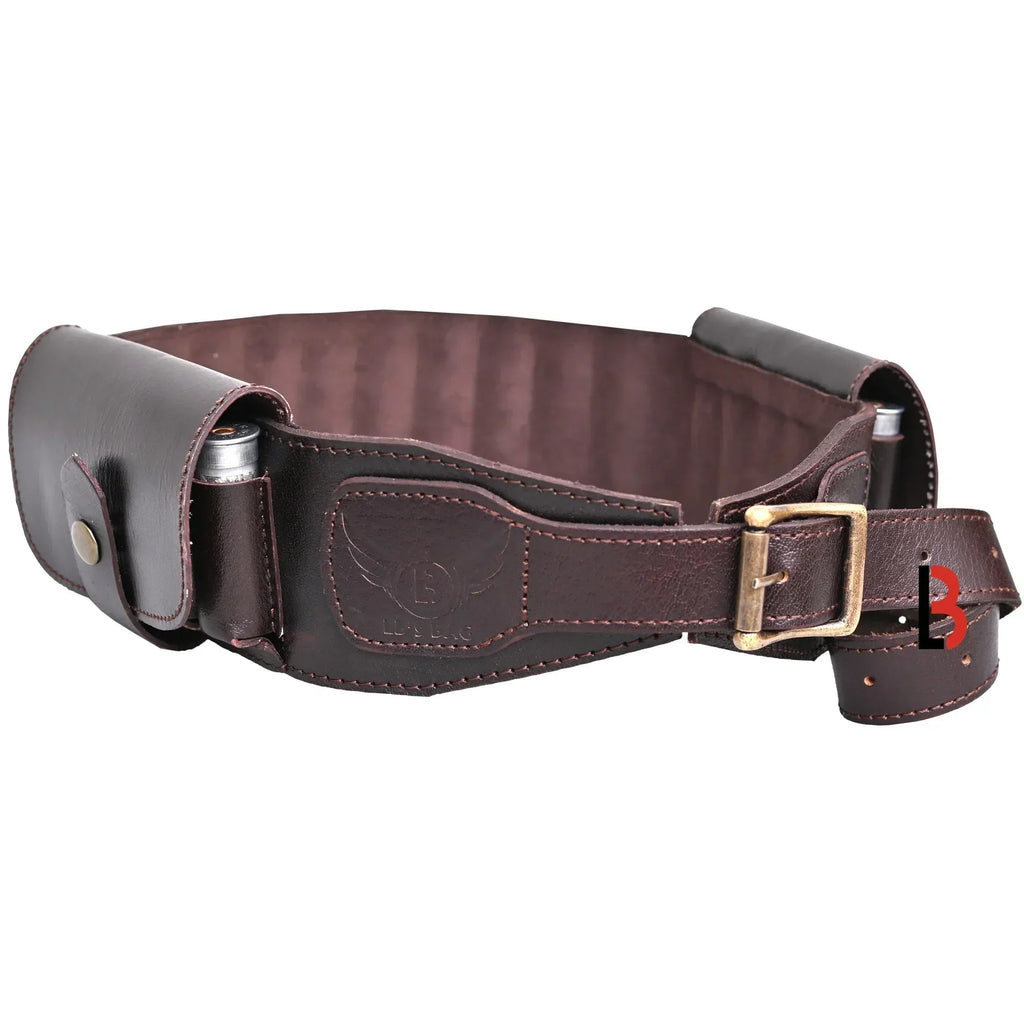 Cowhide Leather Shotshell Bandolier Cartridge Belt Two Flap Ammunition Carrier