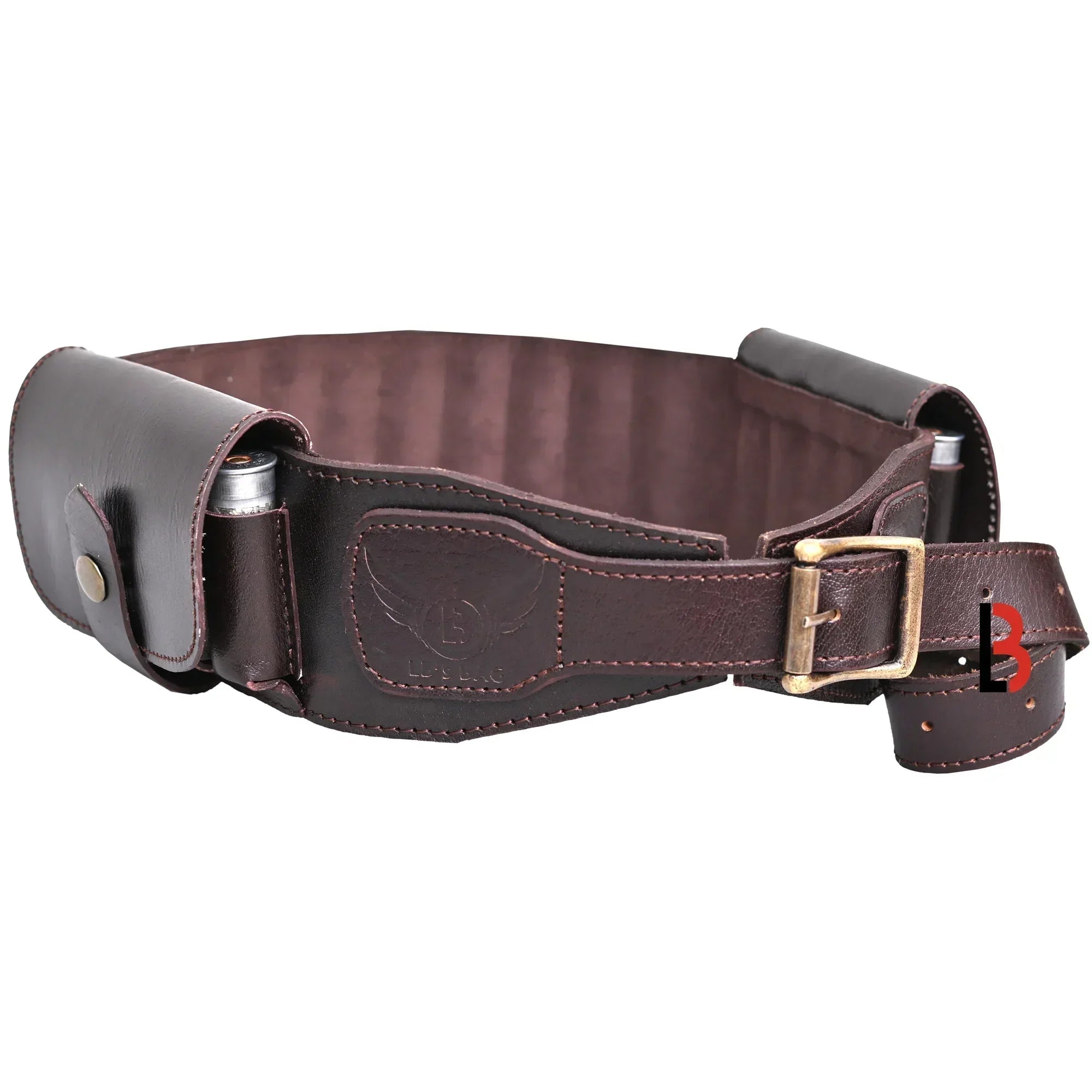 Cowhide Leather Shotshell Bandolier Cartridge Belt Two Flap Ammunition Carrier