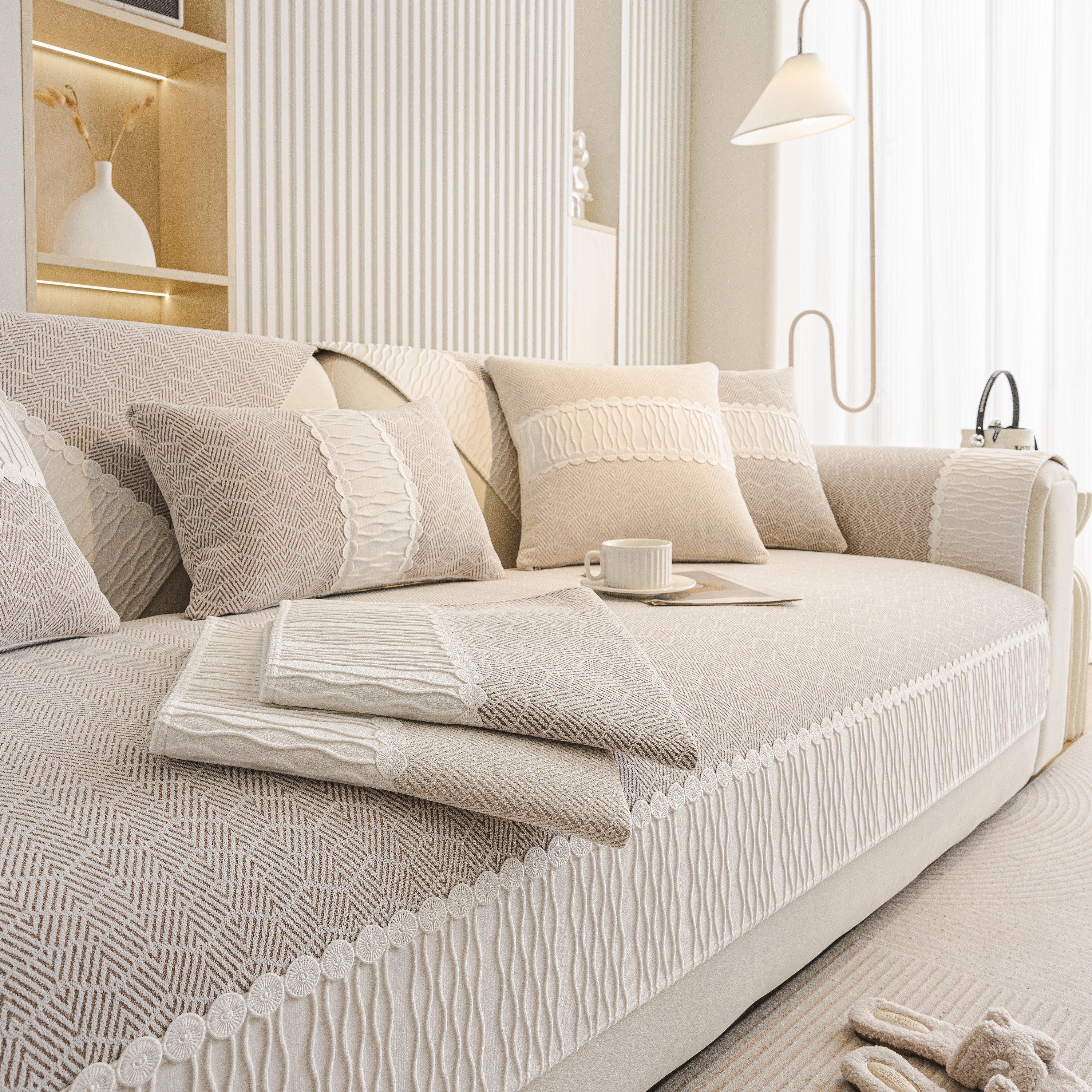 Herringbone Sofa Protector Cover, Non-Slip Couch Cover for Seat, Back & Arms