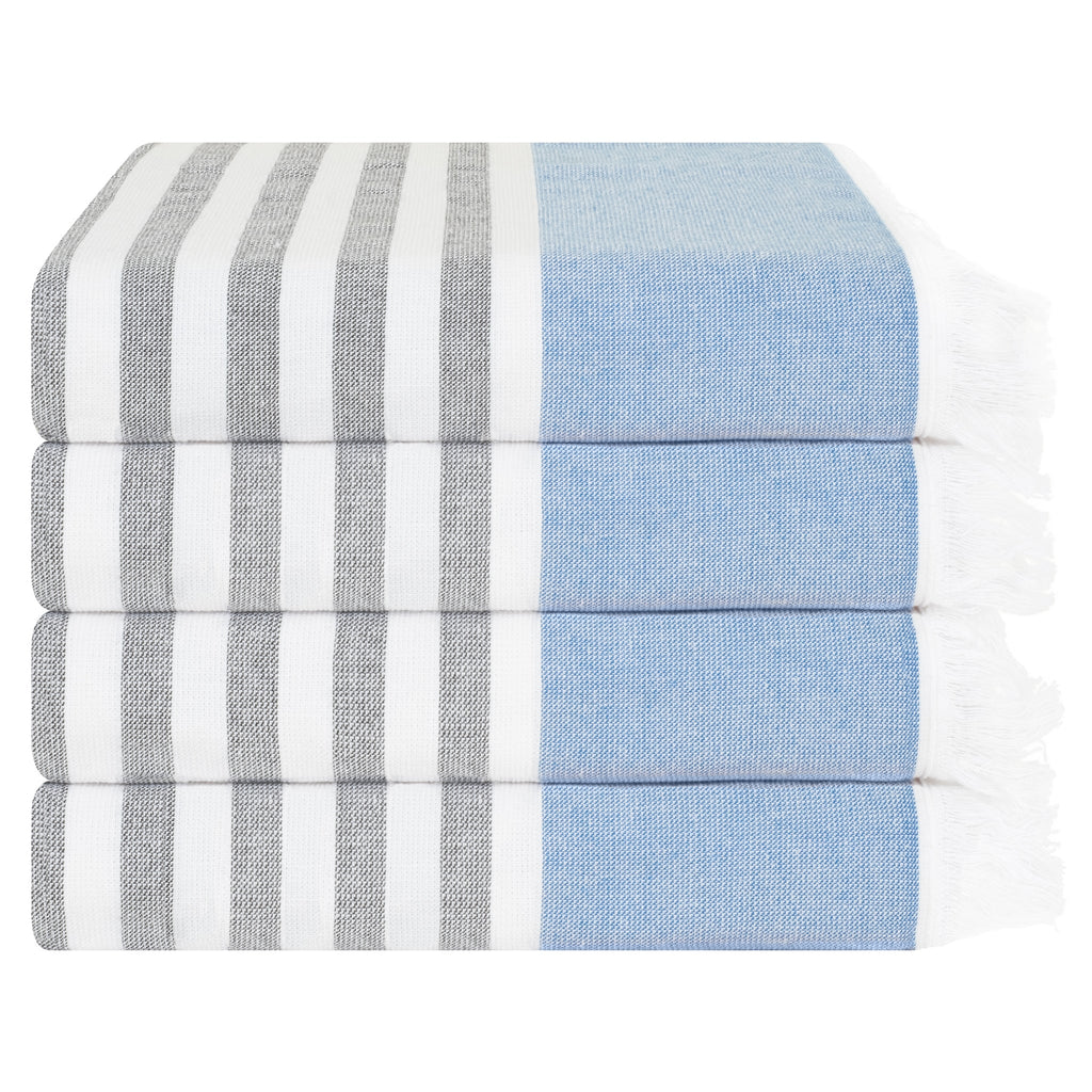 4 Packed Terry Peshtemal and Premium Beach Towel, Mediterranean Cotton Turkish Peshtemals, 35" x 60",  Modern & Traditional Turkish Bath Towels