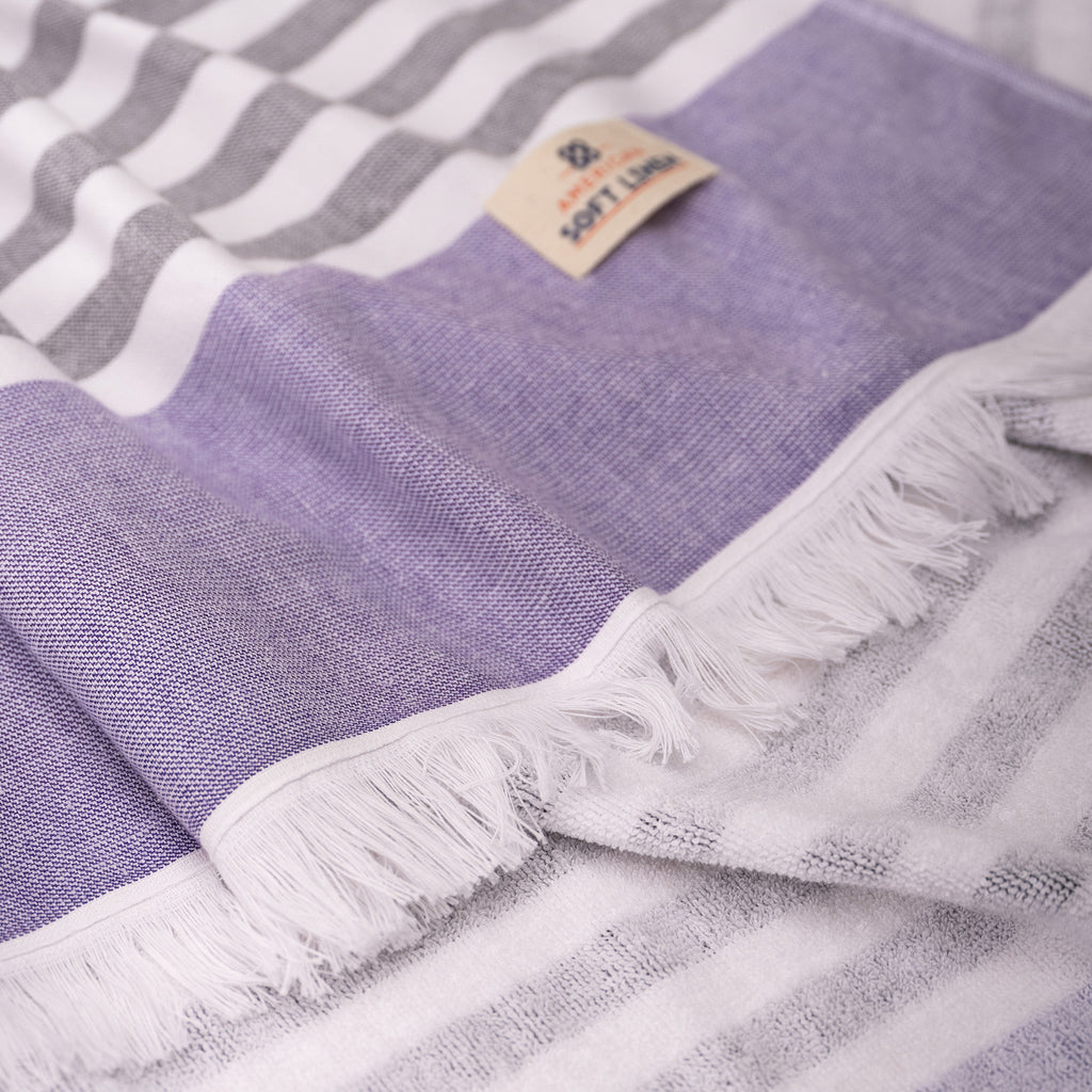 4 Packed Terry Peshtemal and Premium Beach Towel, Mediterranean Cotton Turkish Peshtemals, 35" x 60",  Modern & Traditional Turkish Bath Towels