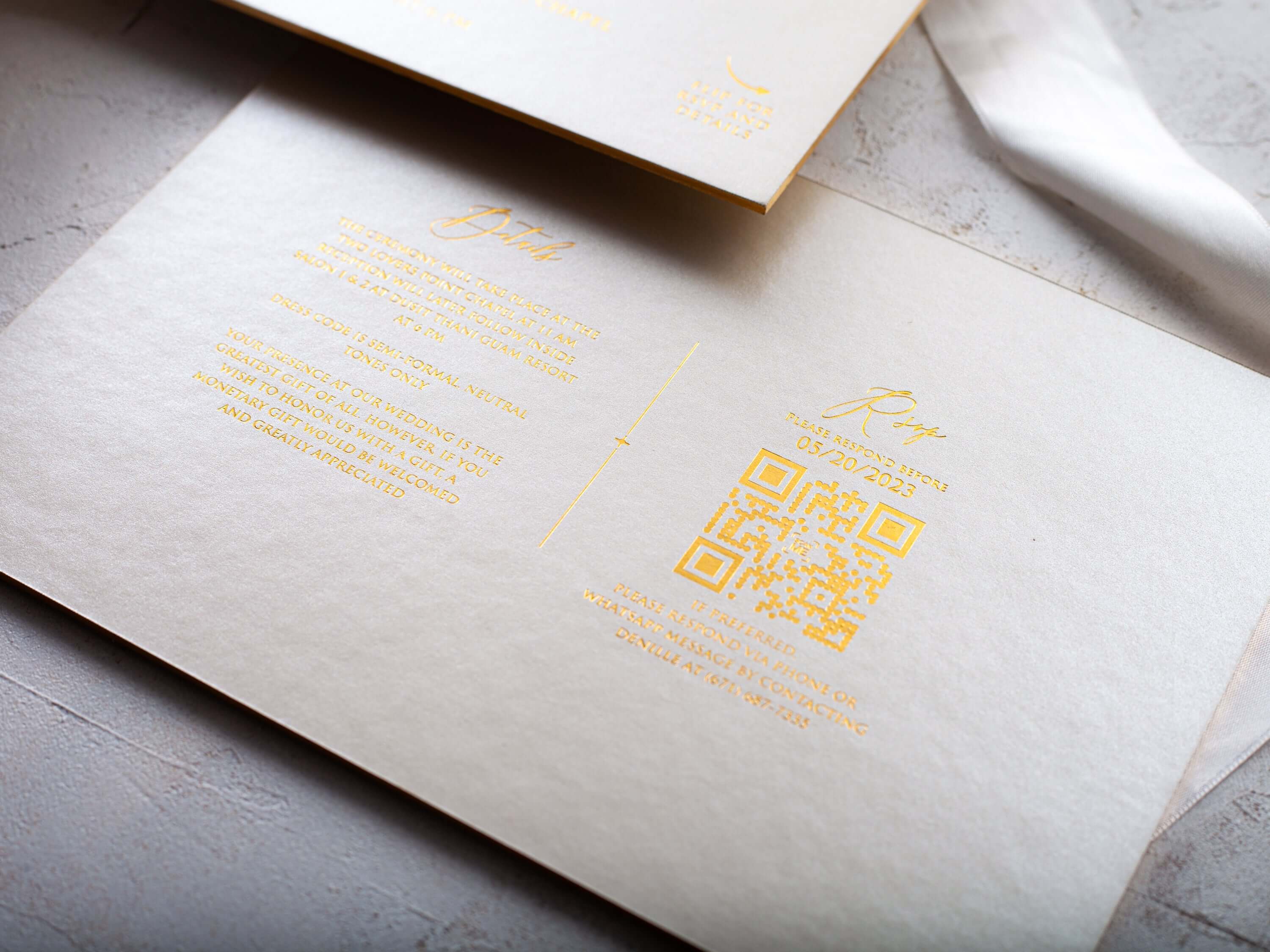 Ivory and Gold Embossed Wedding Invitations