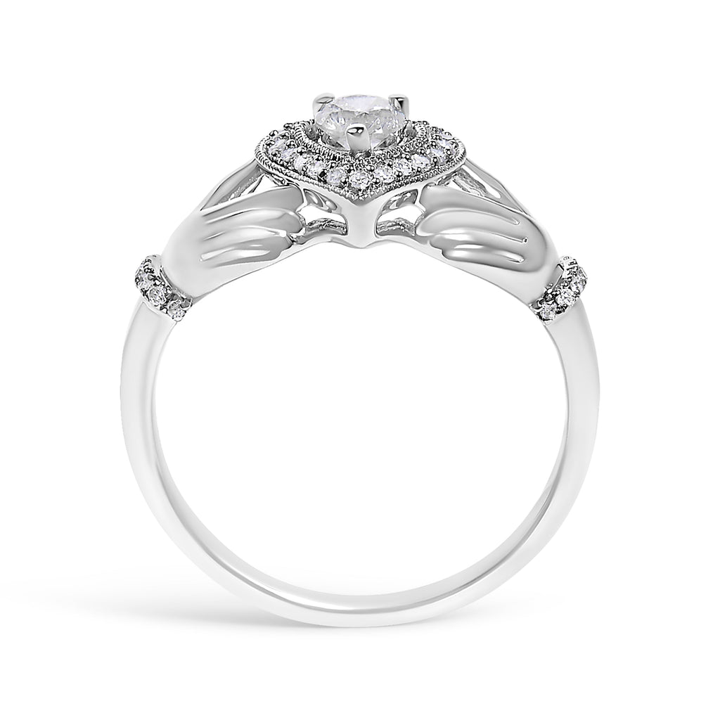 14K White Gold 3/8 Cttw Diamond Claddagh Heart Ring