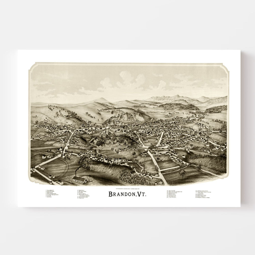 Vintage Map of Brandon, Vermont 1890