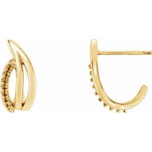 14K Yellow Gold  Right Freeform J-Hoop Earring Mounting