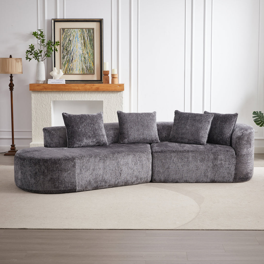Modern Upholstered Oversized Sectional Sofa, 114-Inch Chenille 4-Seater Extra Deep & Wide Seat Curved Cloud Couch with 4 Throw Pillows, Free Combination Sofa Couch for Living Room,Bedroom