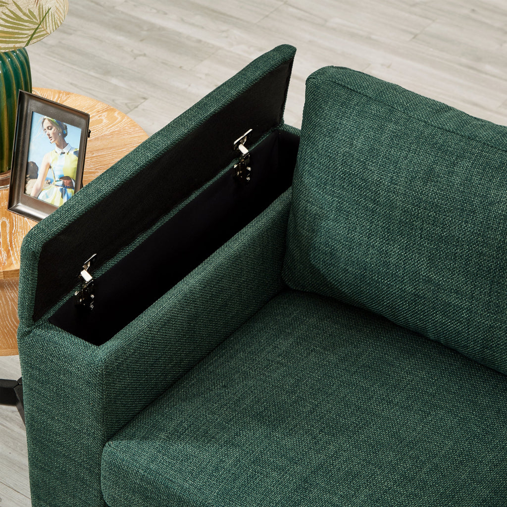 93.7' Modern Style Living Room Sofa Fabric Couch,Square Arm Sofa with Cup Holder,Storage Sofa,Upholstered Polyester Green.