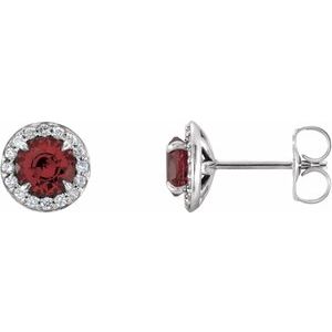 14K White Gold 5 mm Natural Mozambique Garnet & 1/8 CTW Natural Diamond Earrings