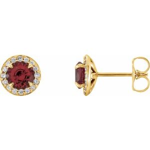 14K Yellow Gold 4 mm Natural Mozambique Garnet & 1/10 CTW Natural Diamond Earrings