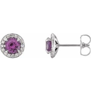 14K White Gold 4.5 mm Natural Amethyst & 1/6 CTW Natural Diamond Earrings