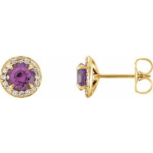 14K Yellow Gold 4.5 mm Natural Amethyst & 1/6 CTW Natural Diamond Earrings