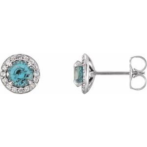 14K White Gold 4 mm Natural Aquamarine & 1/10 CTW Natural Diamond Earrings