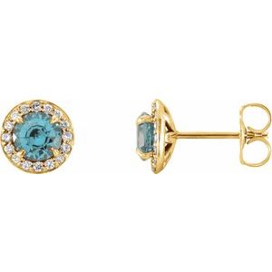 14K Yellow Gold 4 mm Natural Aquamarine & 1/10 CTW Natural Diamond Earrings